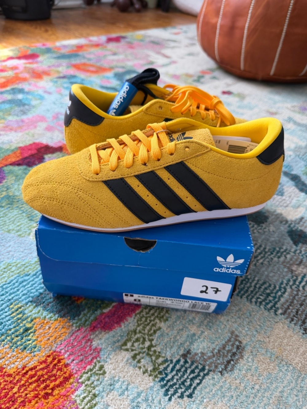 adidas Women’s Taekwondo Yellow Suede w/ Black Stripes - black laces included
